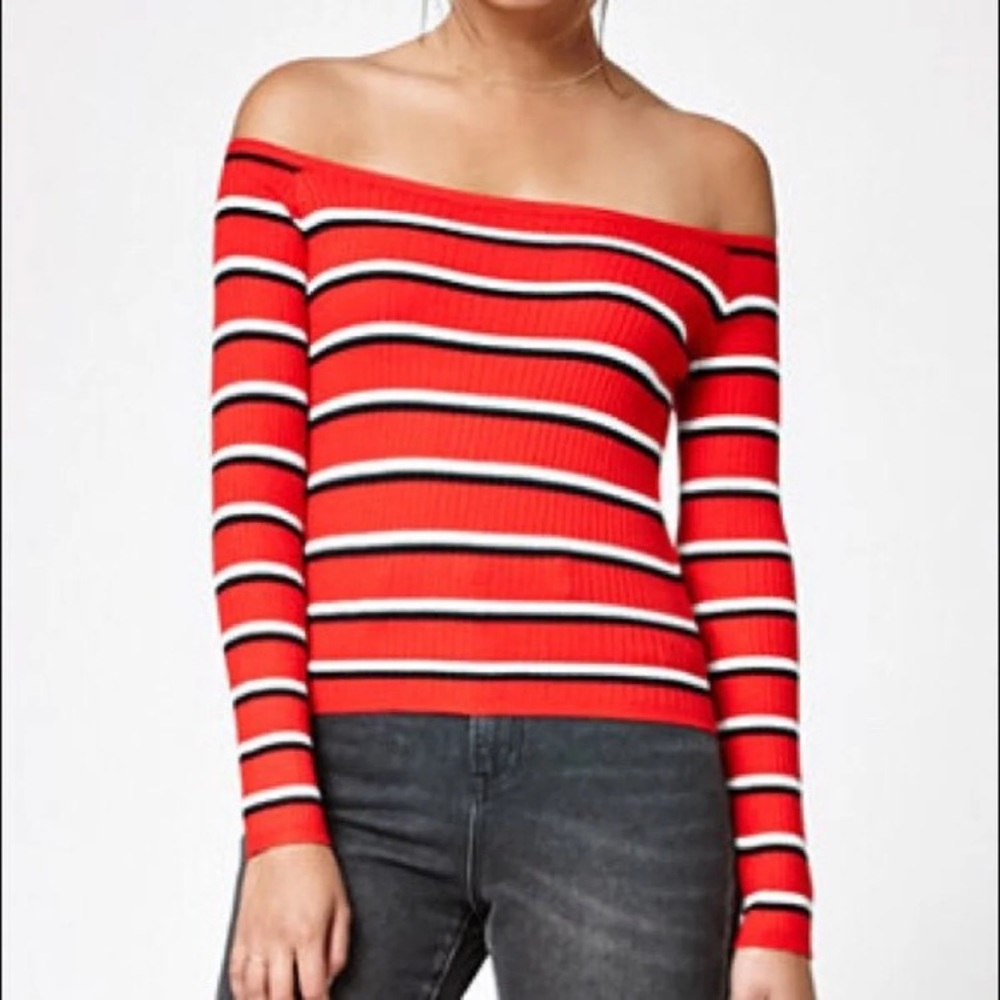 Red Kendall and Kylie Off The Shoulder Top